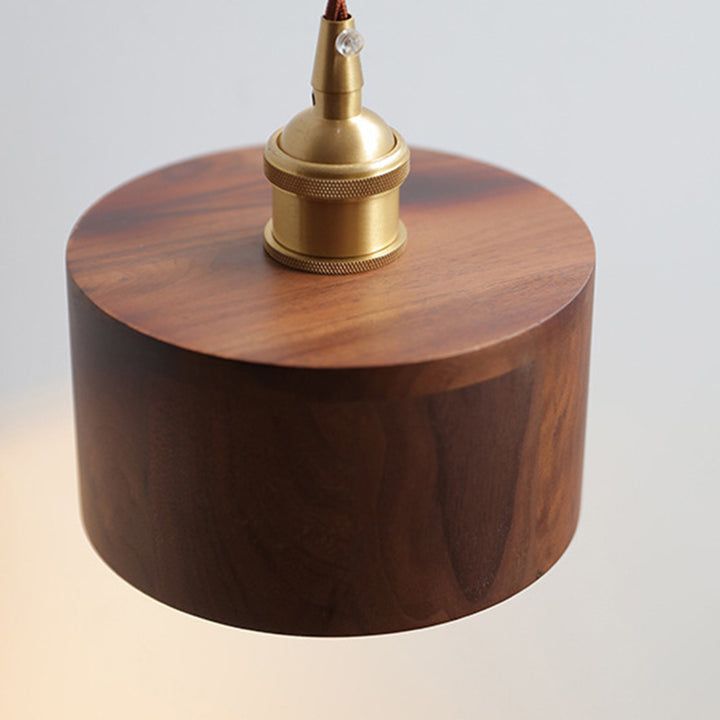 Traditionelle japanische Zylinder-Schüssel-Kegel-Holz-Messing 1-Licht-Wandleuchte für Wohnzimmer 