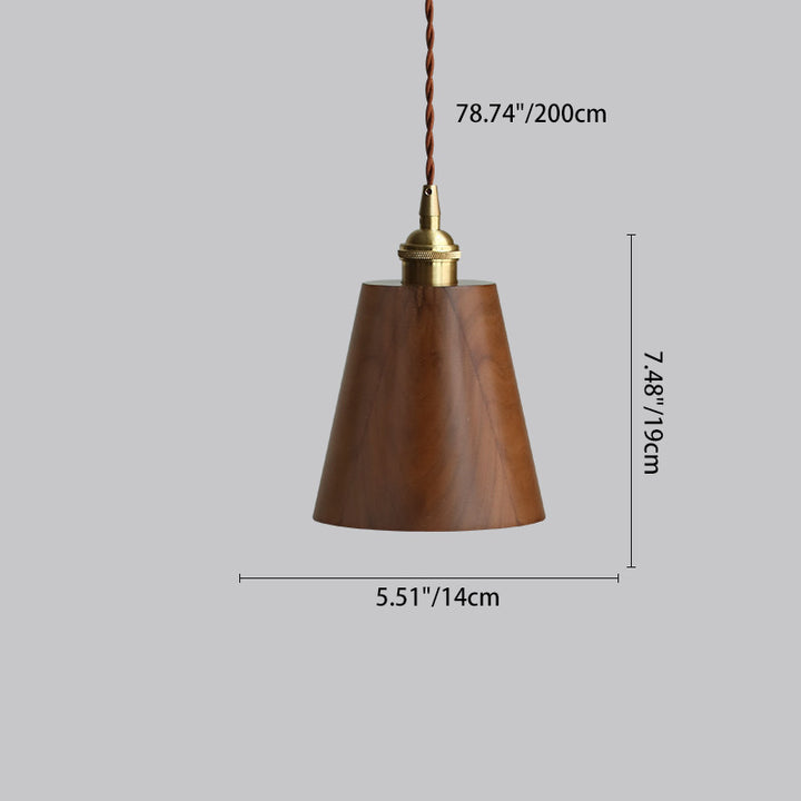 Traditional Vintage Conical Cylinder Bowl Wood Brass 1-Light Pendant Light For Living Room