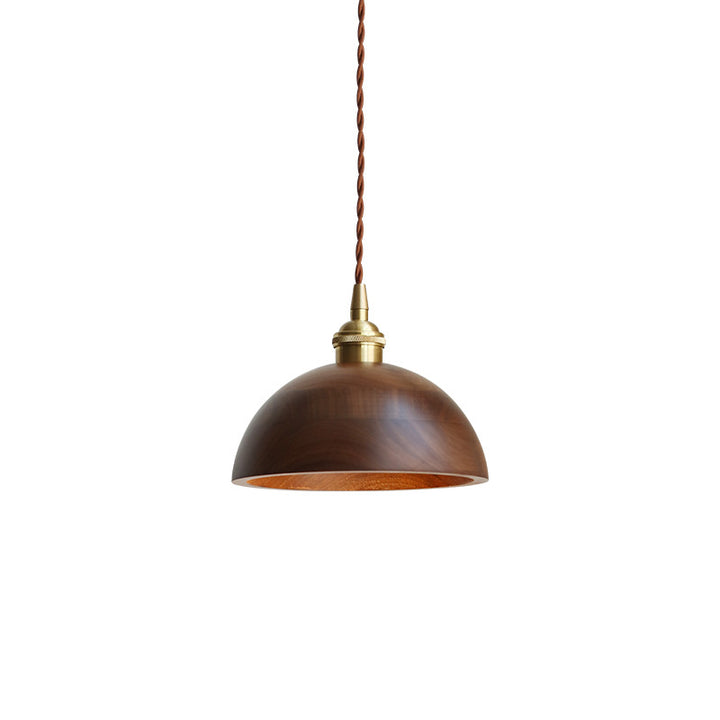 Traditional Vintage Conical Cylinder Bowl Wood Brass 1-Light Pendant Light For Living Room