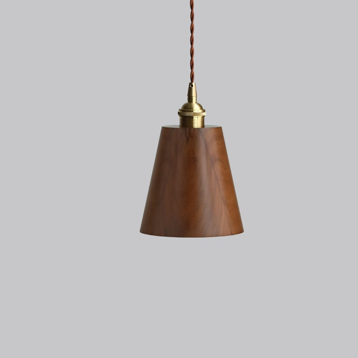 Traditional Vintage Conical Cylinder Bowl Wood Brass 1-Light Pendant Light For Living Room