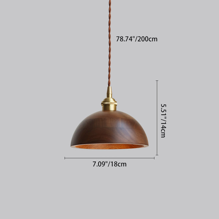 Traditional Vintage Conical Cylinder Bowl Wood Brass 1-Light Pendant Light For Living Room