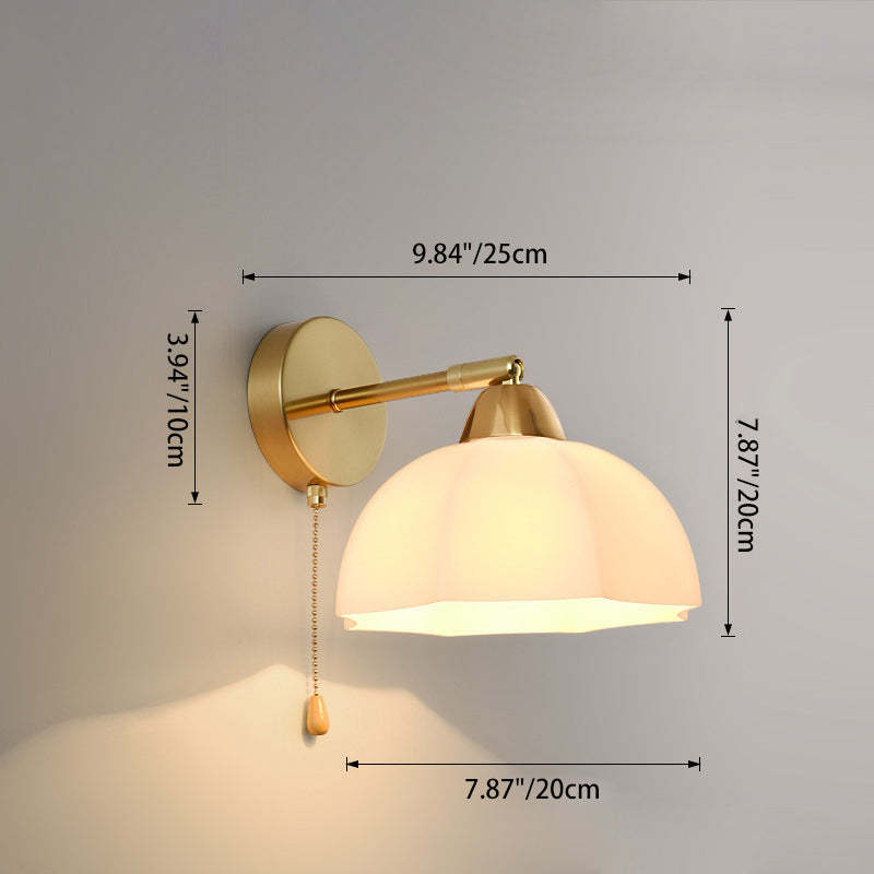 Contemporary Scandinavian Magic Bean Wave Pleat Round Glass Hardware 1-Light Wall Sconce Lamp For Living Room