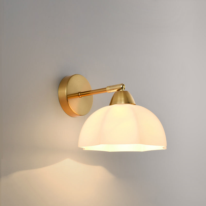 Contemporary Scandinavian Magic Bean Wave Pleat Round Glass Hardware 1-Light Wall Sconce Lamp For Living Room