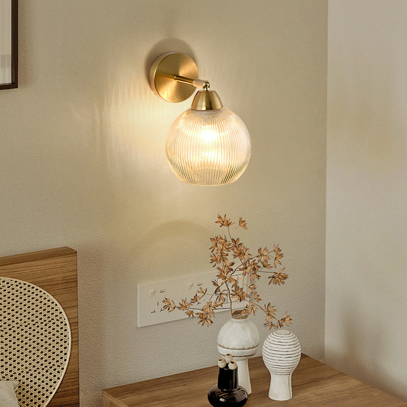 Contemporary Scandinavian Magic Bean Wave Pleat Round Glass Hardware 1-Light Wall Sconce Lamp For Living Room