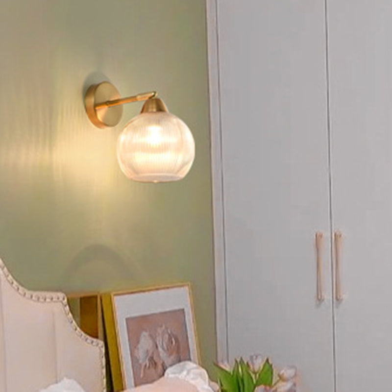 Contemporary Scandinavian Magic Bean Wave Pleat Round Glass Hardware 1-Light Wall Sconce Lamp For Living Room