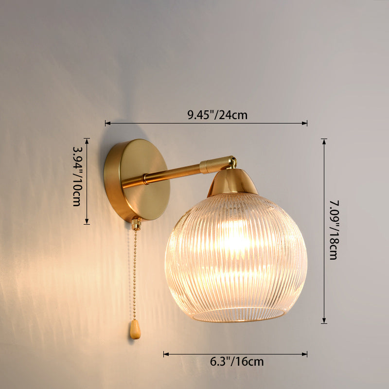 Contemporary Scandinavian Magic Bean Wave Pleat Round Glass Hardware 1-Light Wall Sconce Lamp For Living Room