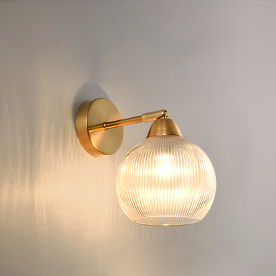 Contemporary Scandinavian Magic Bean Wave Pleat Round Glass Hardware 1-Light Wall Sconce Lamp For Living Room