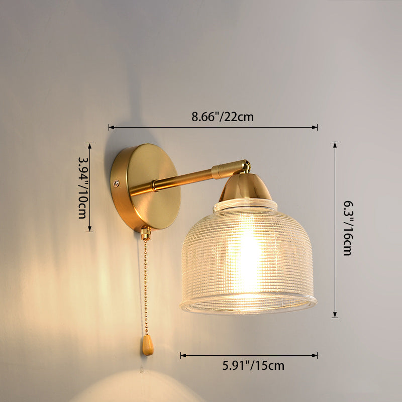 Contemporary Scandinavian Magic Bean Wave Pleat Round Glass Hardware 1-Light Wall Sconce Lamp For Living Room