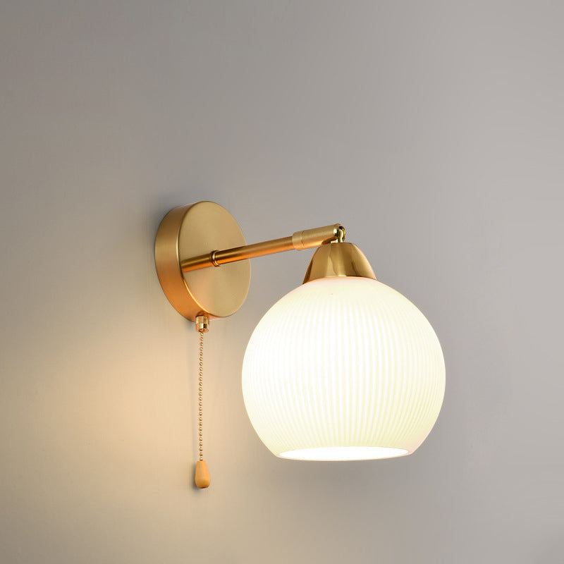 Contemporary Scandinavian Magic Bean Wave Pleat Round Glass Hardware 1-Light Wall Sconce Lamp For Living Room