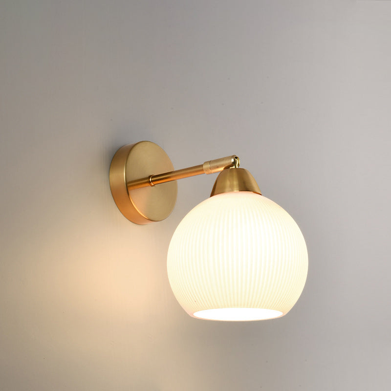 Contemporary Scandinavian Magic Bean Wave Pleat Round Glass Hardware 1-Light Wall Sconce Lamp For Living Room
