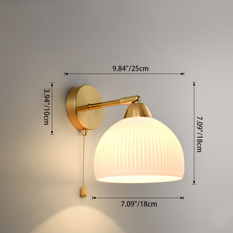 Contemporary Scandinavian Magic Bean Wave Pleat Round Glass Hardware 1-Light Wall Sconce Lamp For Living Room