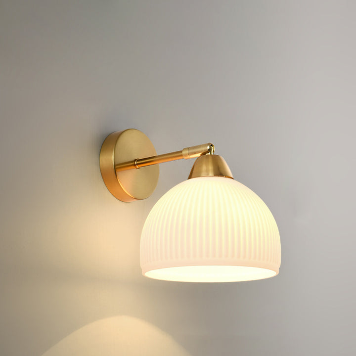 Contemporary Scandinavian Magic Bean Wave Pleat Round Glass Hardware 1-Light Wall Sconce Lamp For Living Room