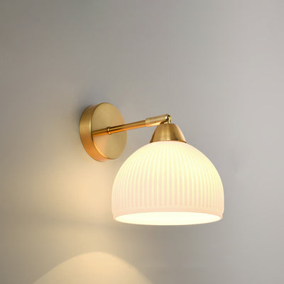 Contemporary Scandinavian Magic Bean Wave Pleat Round Glass Hardware 1-Light Wall Sconce Lamp For Living Room
