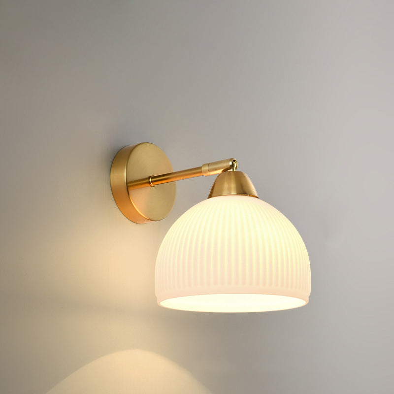Contemporary Scandinavian Magic Bean Wave Pleat Round Glass Hardware 1-Light Wall Sconce Lamp For Living Room