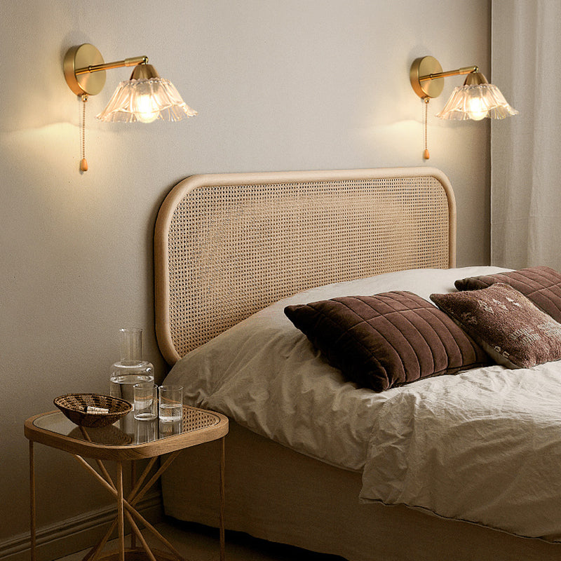 Contemporary Scandinavian Floral Round Adjustable Glass Hardware 1-Light Wall Sconce Lamp For Living Room