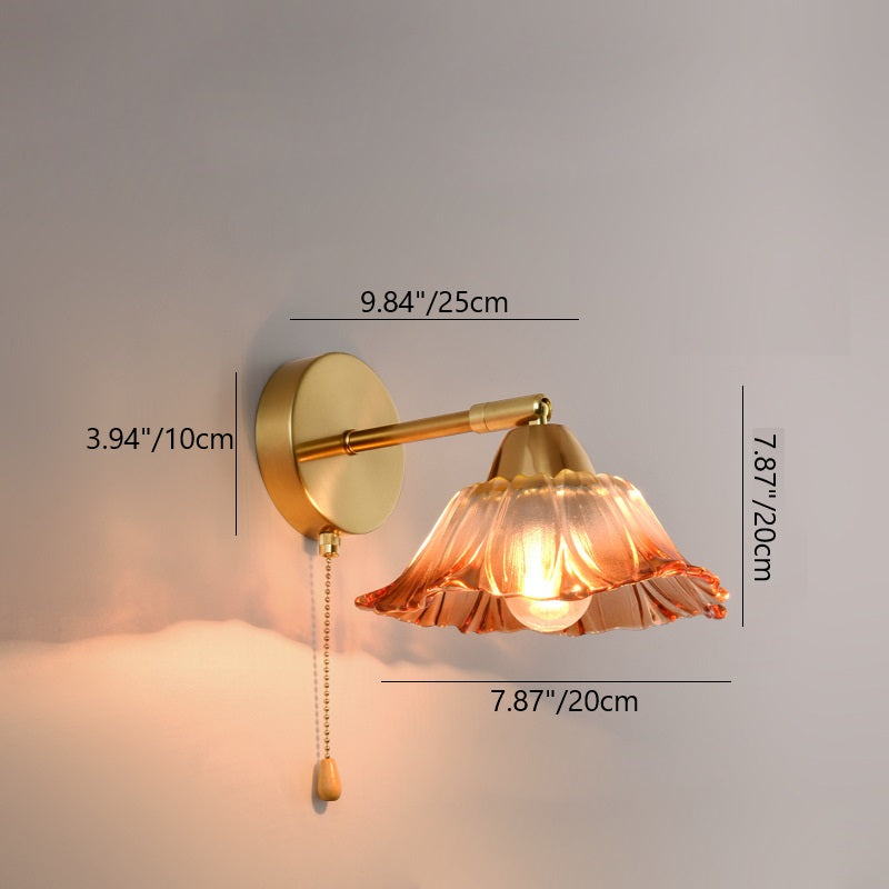 Contemporary Scandinavian Floral Round Adjustable Glass Hardware 1-Light Wall Sconce Lamp For Living Room