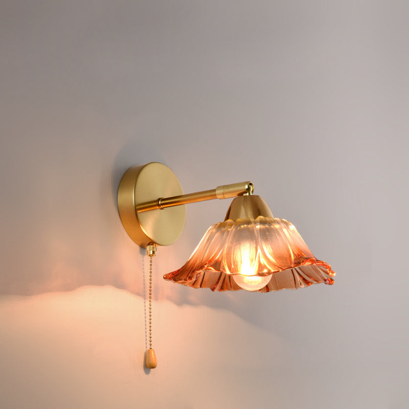 Contemporary Scandinavian Floral Round Adjustable Glass Hardware 1-Light Wall Sconce Lamp For Living Room