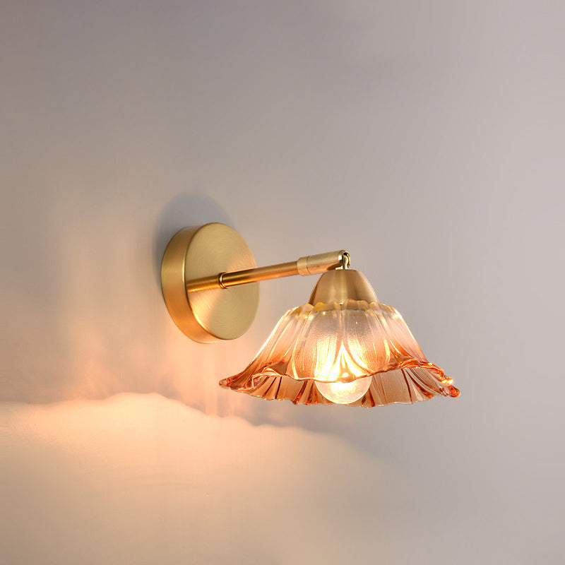 Contemporary Scandinavian Floral Round Adjustable Glass Hardware 1-Light Wall Sconce Lamp For Living Room
