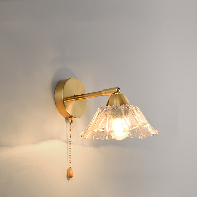 Contemporary Scandinavian Floral Round Adjustable Glass Hardware 1-Light Wall Sconce Lamp For Living Room