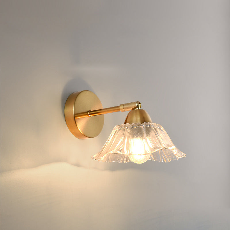 Contemporary Scandinavian Floral Round Adjustable Glass Hardware 1-Light Wall Sconce Lamp For Living Room