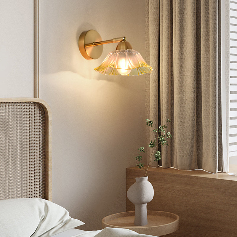 Contemporary Scandinavian Floral Round Adjustable Glass Hardware 1-Light Wall Sconce Lamp For Living Room