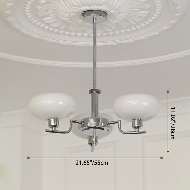 Traditional Vintage Flat Round Branch Curved Glass Iron 3/5 Light Chandelier For Living Room