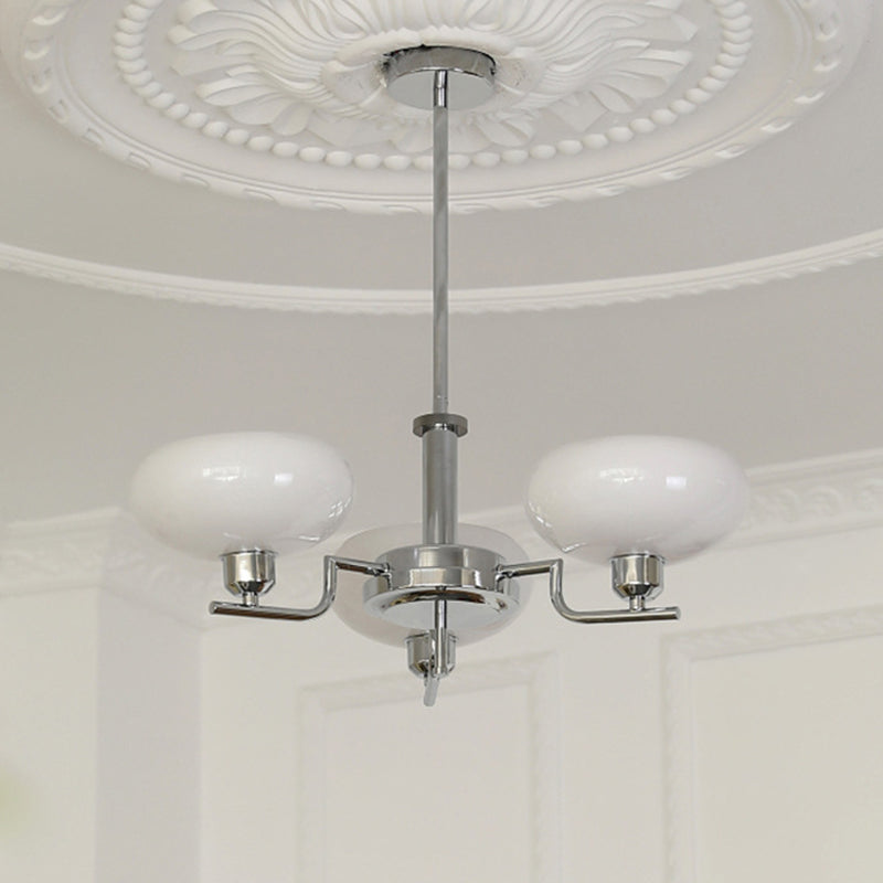 Traditional Vintage Flat Round Branch Curved Glass Iron 3/5 Light Chandelier For Living Room