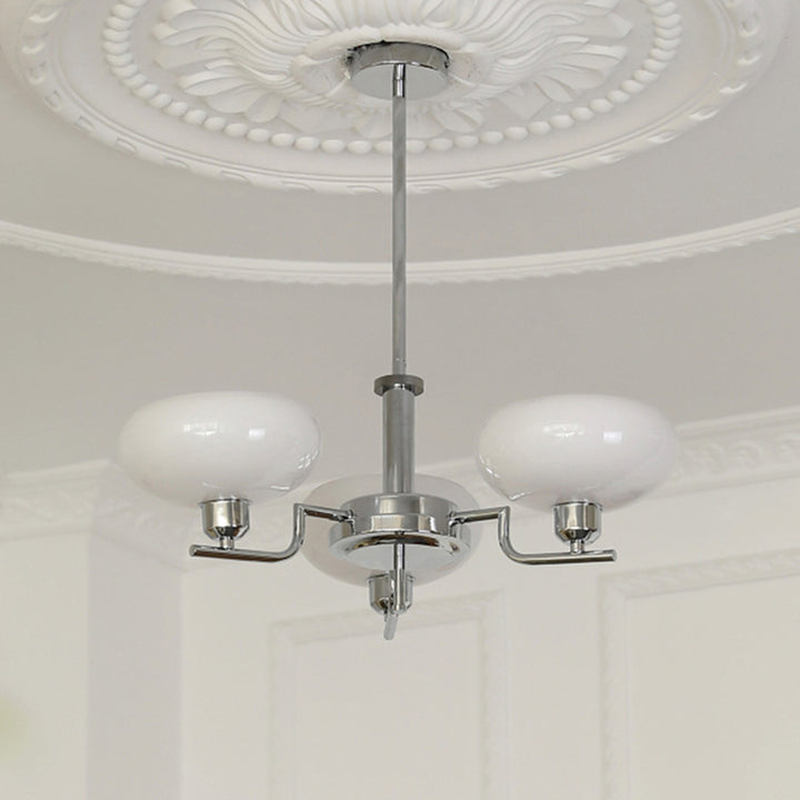 Traditional Vintage Flat Round Branch Curved Glass Iron 3/5 Light Chandelier For Living Room