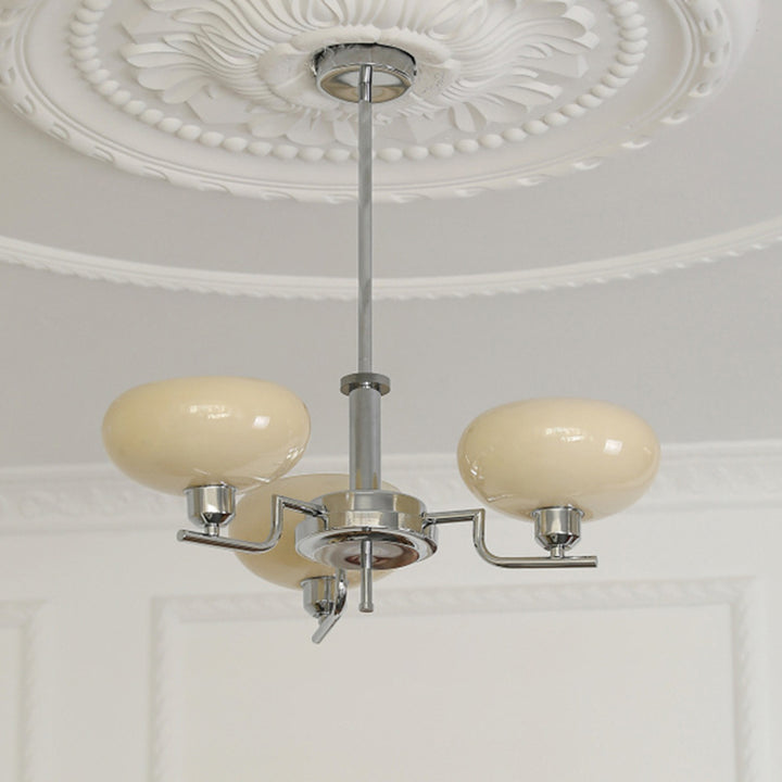 Traditional Vintage Flat Round Branch Curved Glass Iron 3/5 Light Chandelier For Living Room