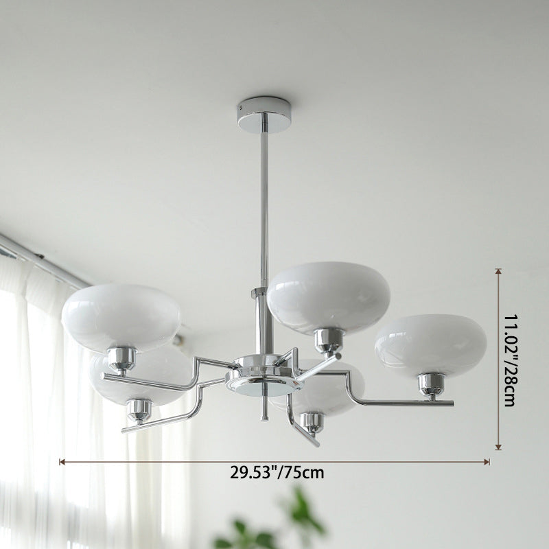Traditional Vintage Flat Round Branch Curved Glass Iron 3/5 Light Chandelier For Living Room