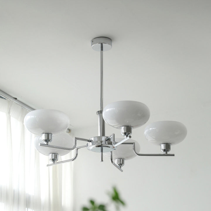 Traditional Vintage Flat Round Branch Curved Glass Iron 3/5 Light Chandelier For Living Room