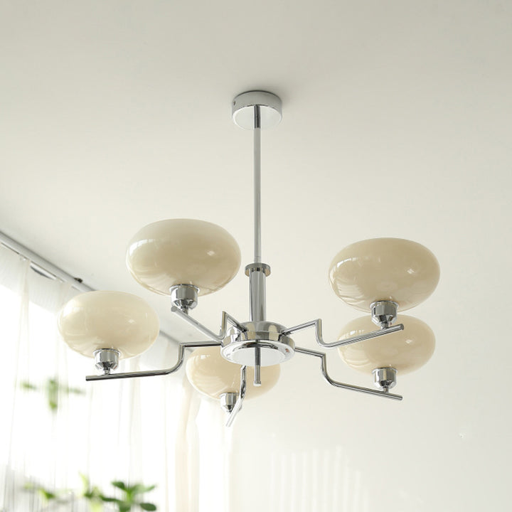 Lustre Traditionnel Vintage Plat Rond Branche Verre Courbé Fer 3/5 Lumières Pour Salon 
