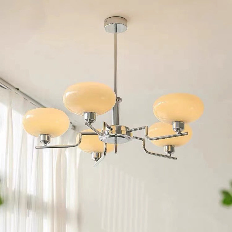 Traditional Vintage Flat Round Branch Curved Glass Iron 3/5 Light Chandelier For Living Room