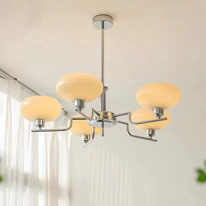 Traditional Vintage Flat Round Branch Curved Glass Iron 3/5 Light Chandelier For Living Room