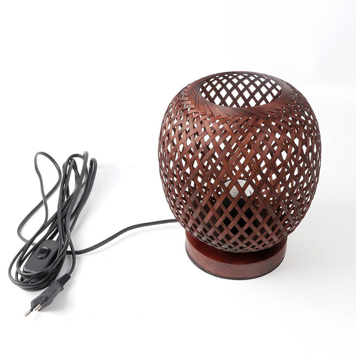 Lampe de table contemporaine en bois de bambou ajouré rond 1 lumière pour salon 