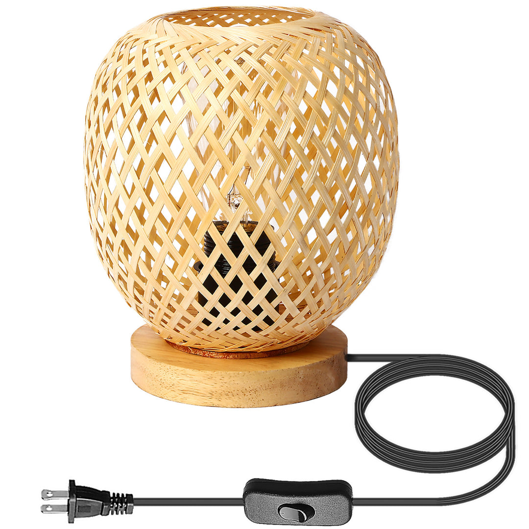 Lampe de table contemporaine en bois de bambou ajouré rond 1 lumière pour salon 