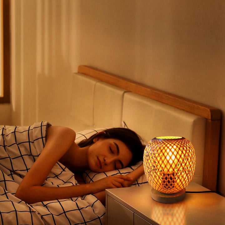 Lampe de table contemporaine en bois de bambou ajouré rond 1 lumière pour salon 