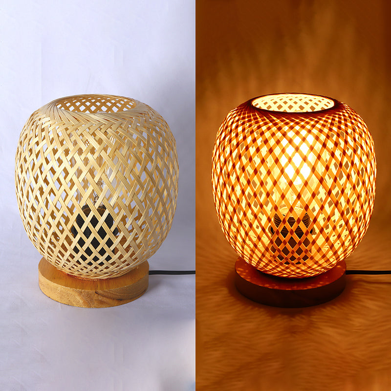 Lampe de table contemporaine en bois de bambou ajouré rond 1 lumière pour salon 