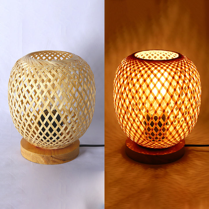 Lampe de table contemporaine en bois de bambou ajouré rond 1 lumière pour salon 
