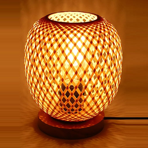 Lampe de table contemporaine en bois de bambou ajouré rond 1 lumière pour salon 