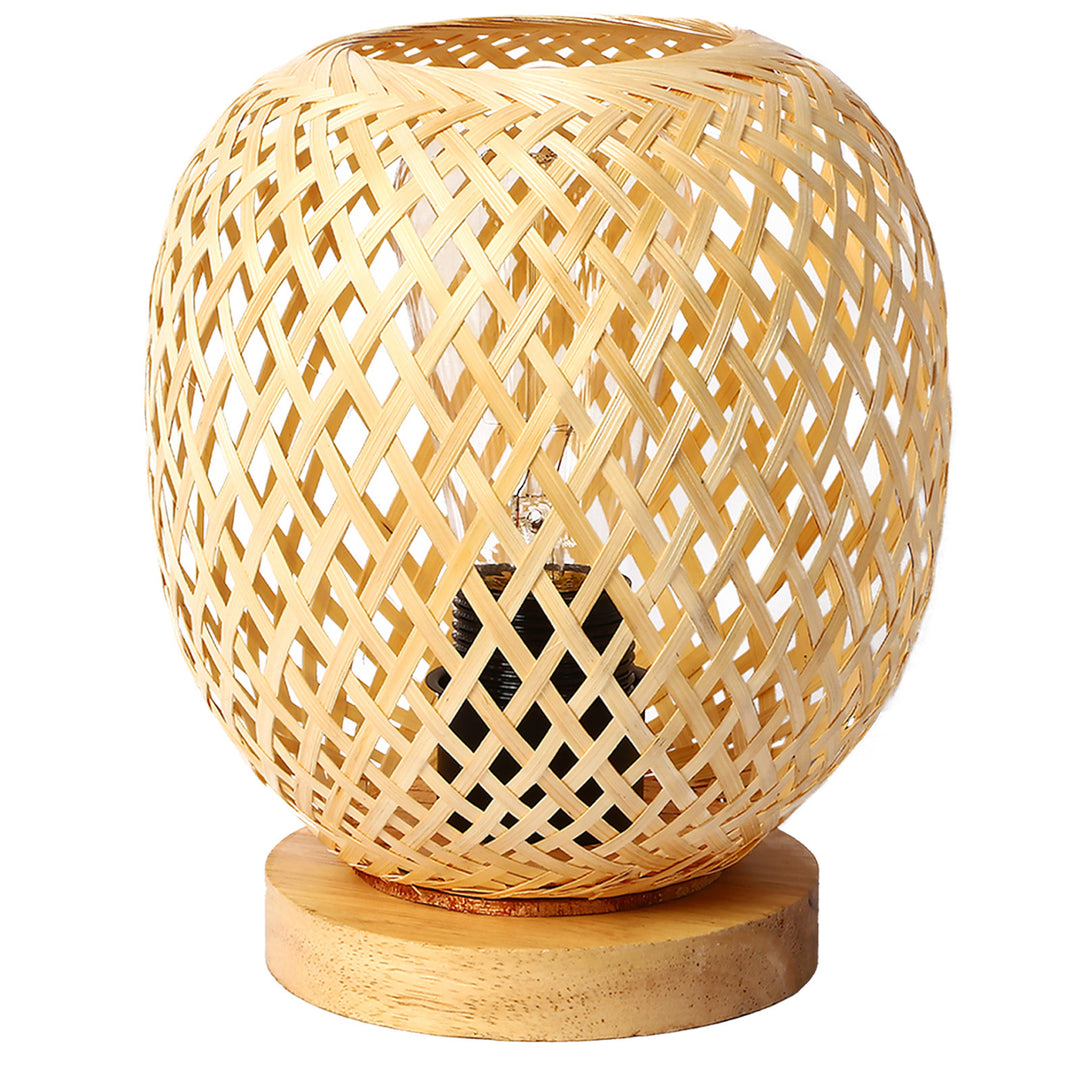 Lampe de table contemporaine en bois de bambou ajouré rond 1 lumière pour salon 