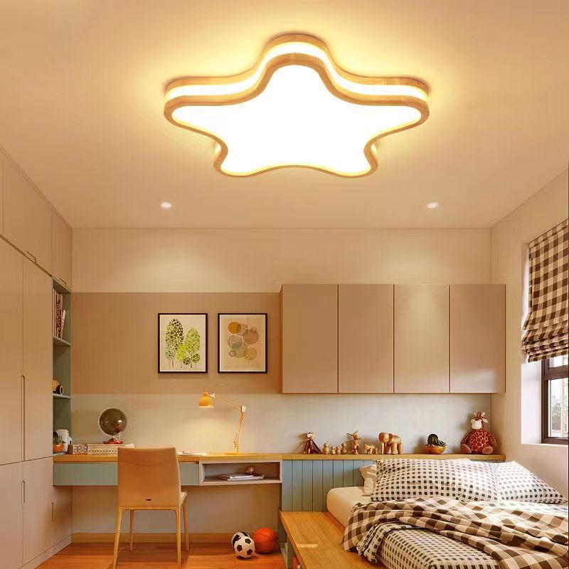 Luz de techo LED empotrada de madera con diseño Art Deco moderno de luna, nubes y estrellas para sala de estar 