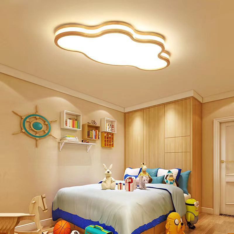 Luz de techo LED empotrada de madera con diseño Art Deco moderno de luna, nubes y estrellas para sala de estar 