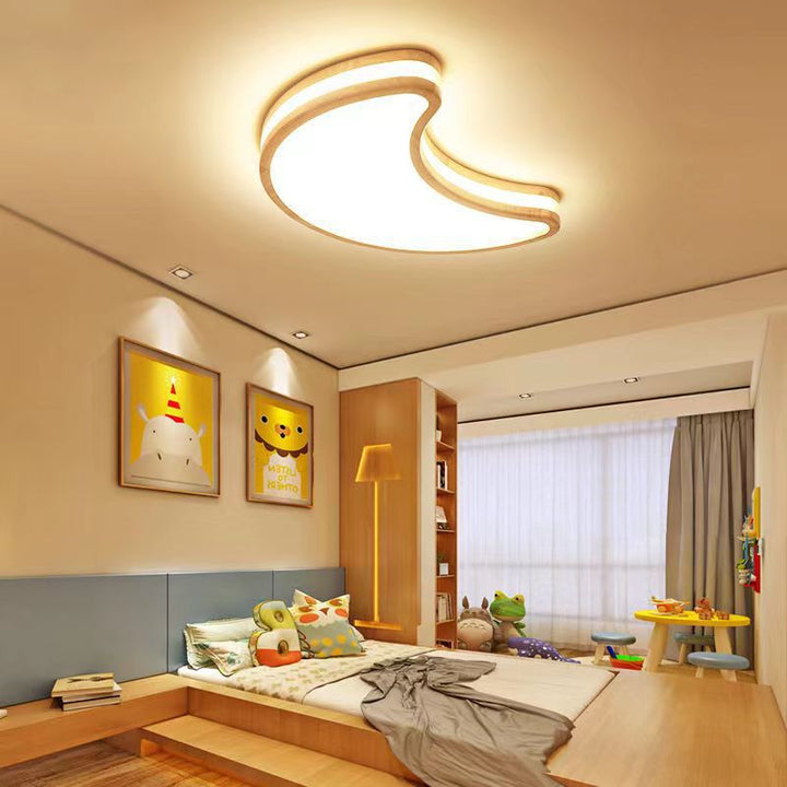 Luz de techo LED empotrada de madera con diseño Art Deco moderno de luna, nubes y estrellas para sala de estar 