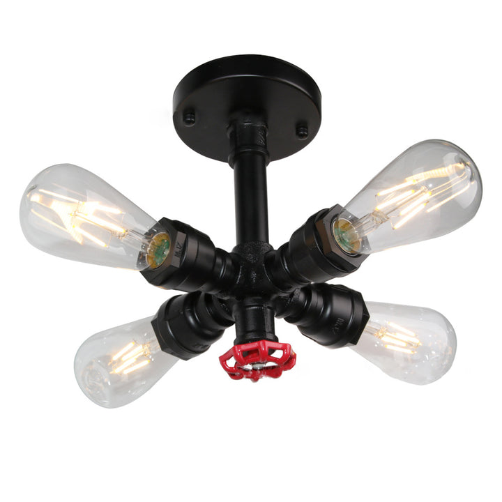Contemporary Industrial Cross Round Glass Iron 4-Light Semi-Flush Mount Ceiling Light For Living Room