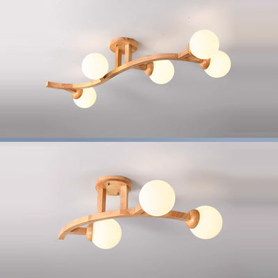 Zeitgenössische kreative Zweige Formen Kurven Glas Gummibaumholz 3/5/7 Licht Halbeinbau-Deckenleuchte für Wohnzimmer 
