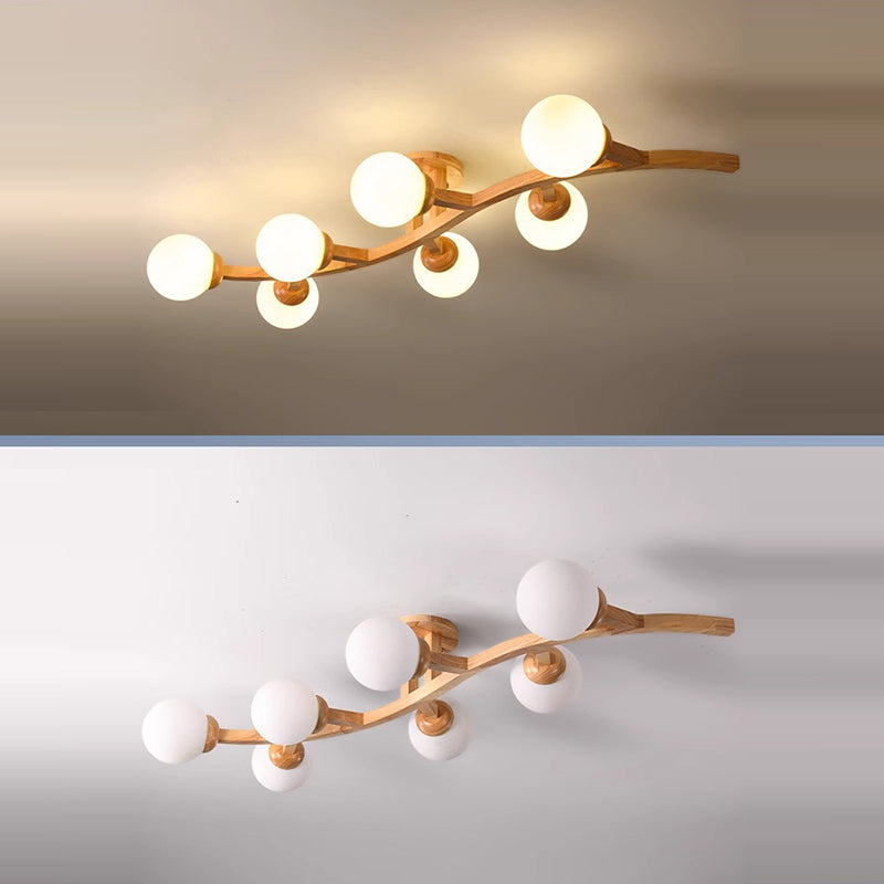 Zeitgenössische kreative Zweige Formen Kurven Glas Gummibaumholz 3/5/7 Licht Halbeinbau-Deckenleuchte für Wohnzimmer 