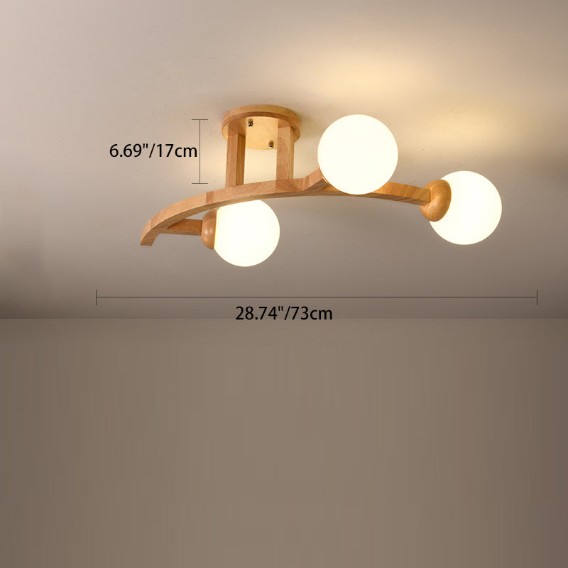 Zeitgenössische kreative Zweige Formen Kurven Glas Gummibaumholz 3/5/7 Licht Halbeinbau-Deckenleuchte für Wohnzimmer 