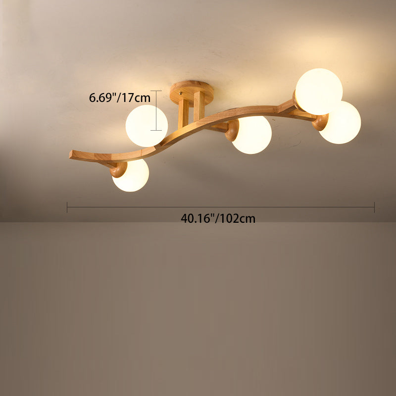 Zeitgenössische kreative Zweige Formen Kurven Glas Gummibaumholz 3/5/7 Licht Halbeinbau-Deckenleuchte für Wohnzimmer 