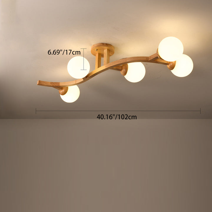 Zeitgenössische kreative Zweige Formen Kurven Glas Gummibaumholz 3/5/7 Licht Halbeinbau-Deckenleuchte für Wohnzimmer 